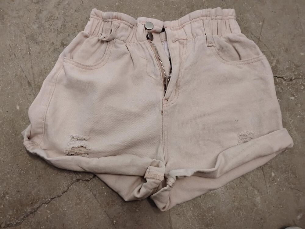 Size 5 Junior's Casual High Waisted Stretchy Khaki Tan Shorts Distressed Roll Up